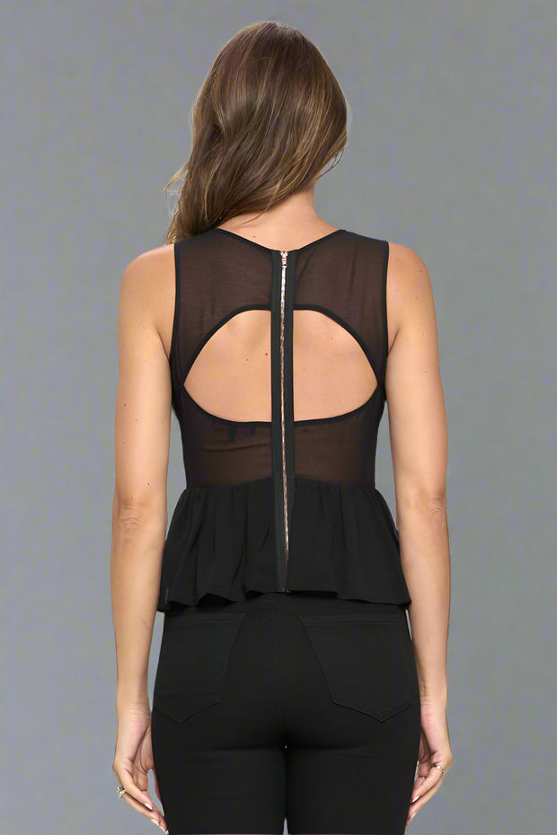 Sleek Faux Leather Peplum Top with Chic Cutout