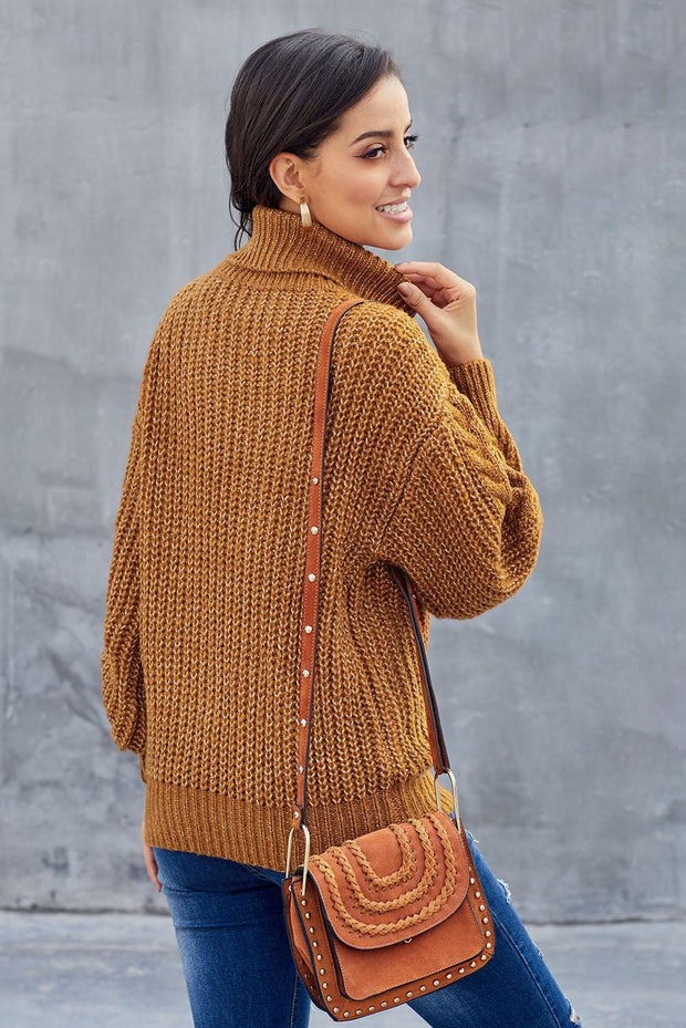 Yellow Chunky Turtleneck Winter Sweater