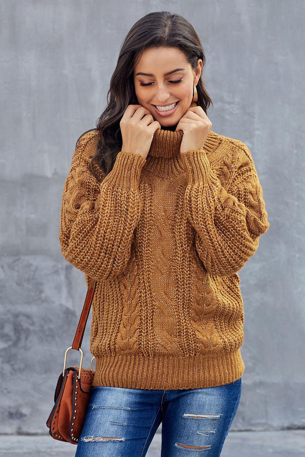 Yellow Chunky Turtleneck Winter Sweater