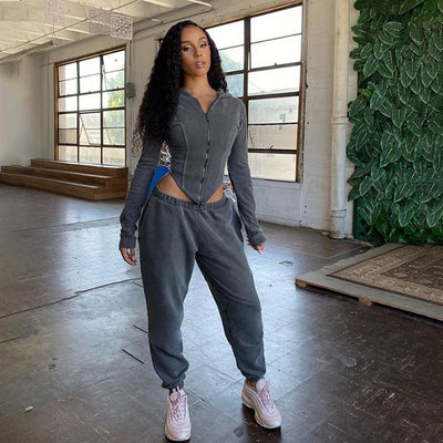 Sporty Long Sleeve Two-Piece Set with Corset Top